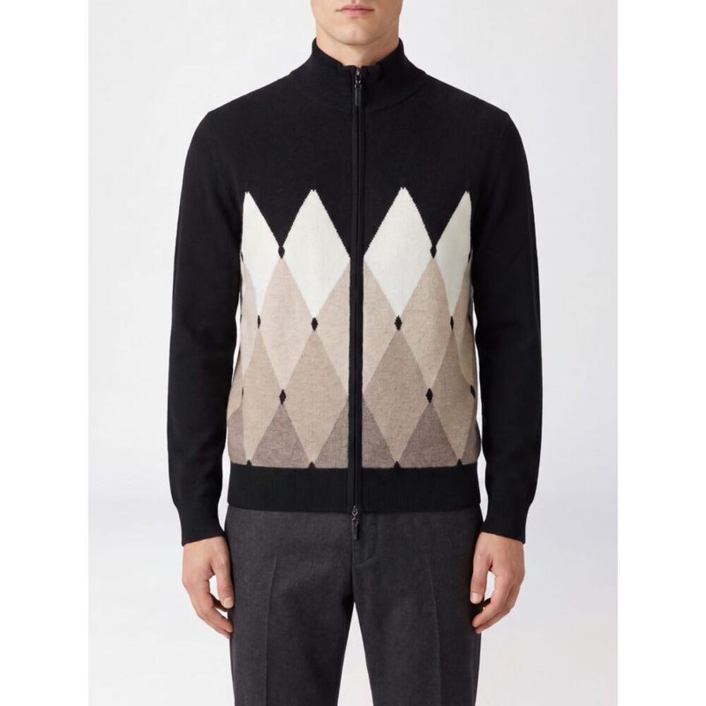 Ballantyne Men Ballantyne Argyle Pattern 100% Cashmere Zip Cardigan